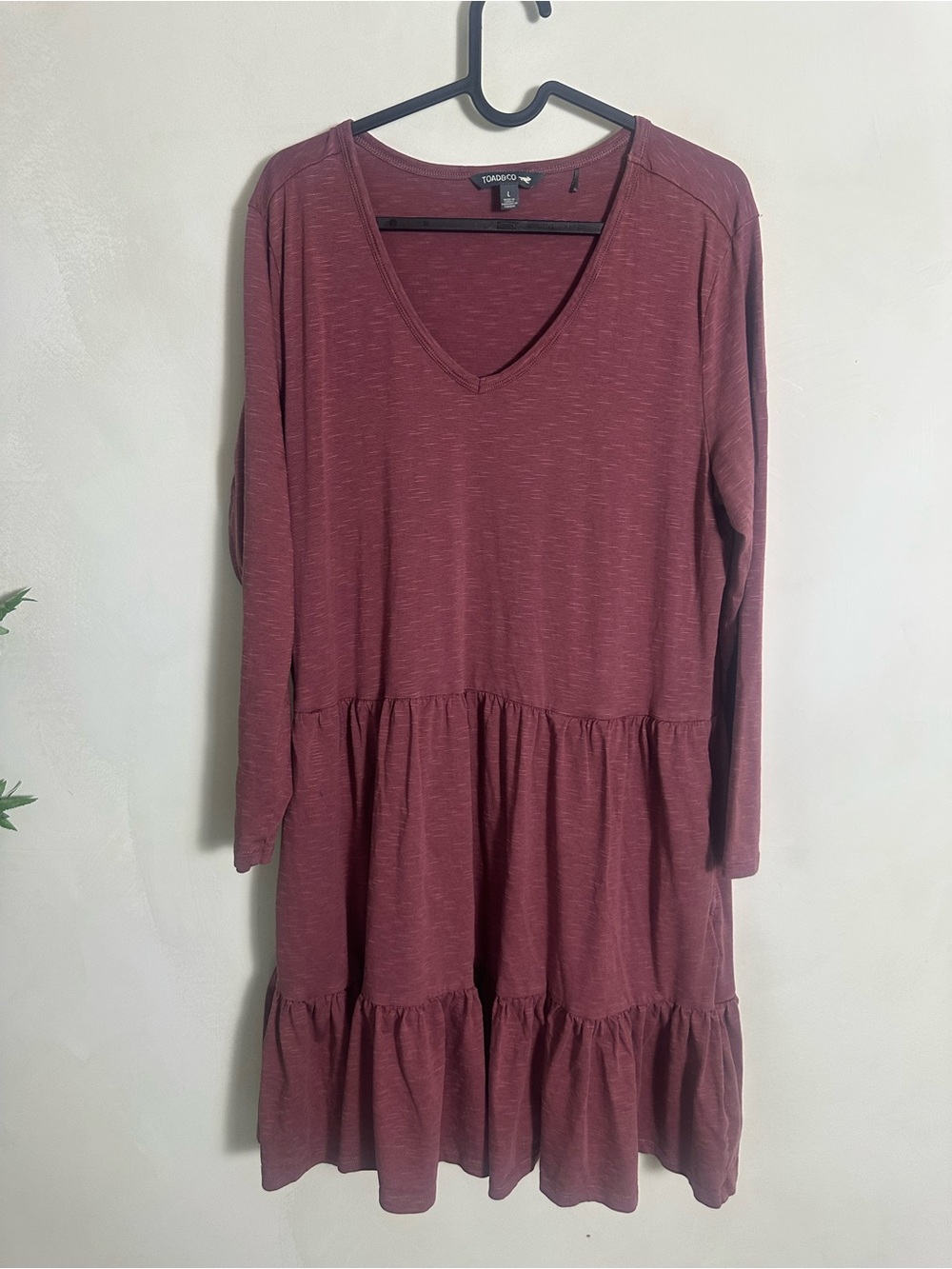 Toad & Co Marley Tiered Long Sleeve Dress Women's Size Large Wild Ginger *Stain